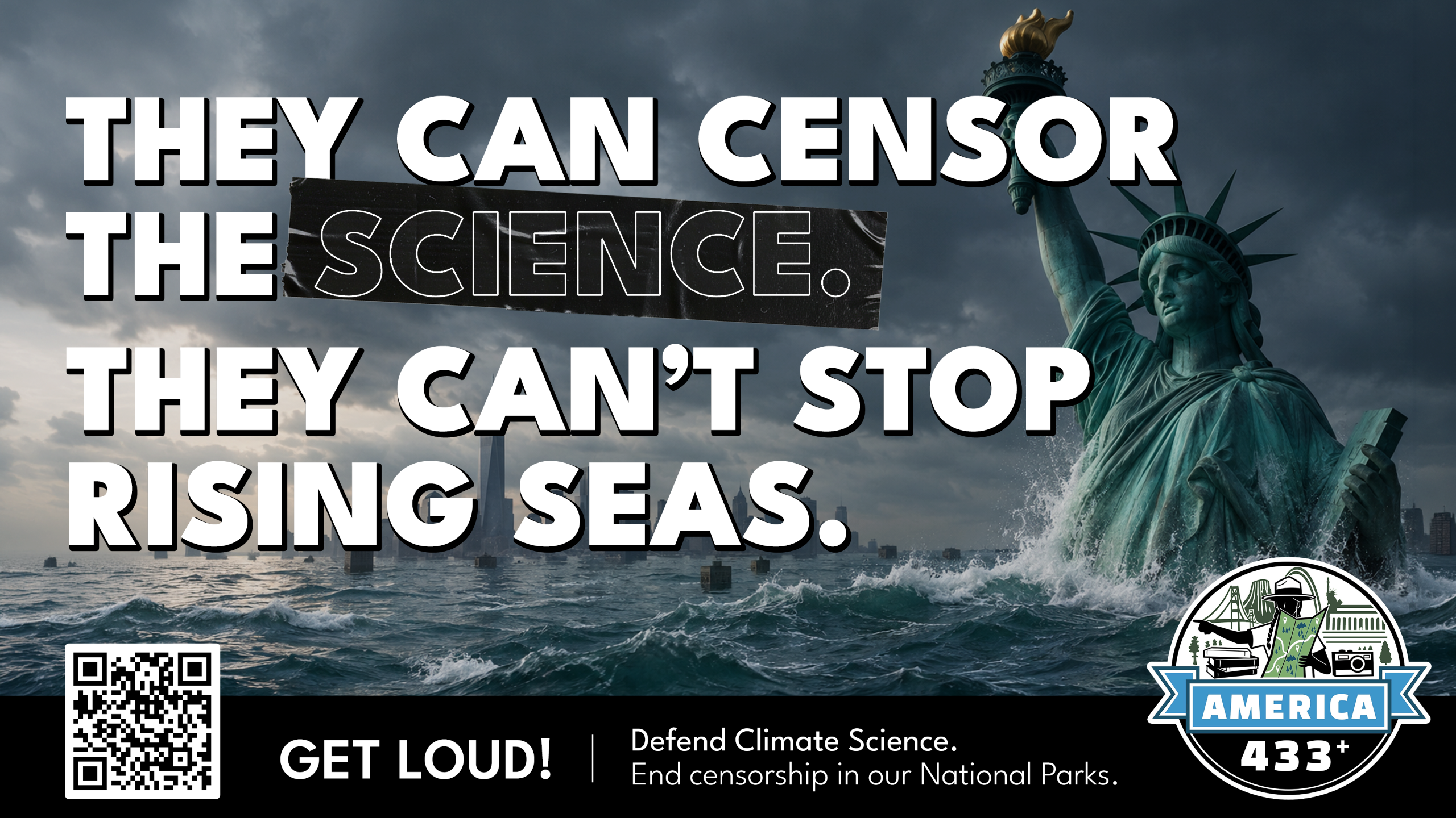 They can censor the science. They can't stop rising seas. With photo of statue of liberty in water