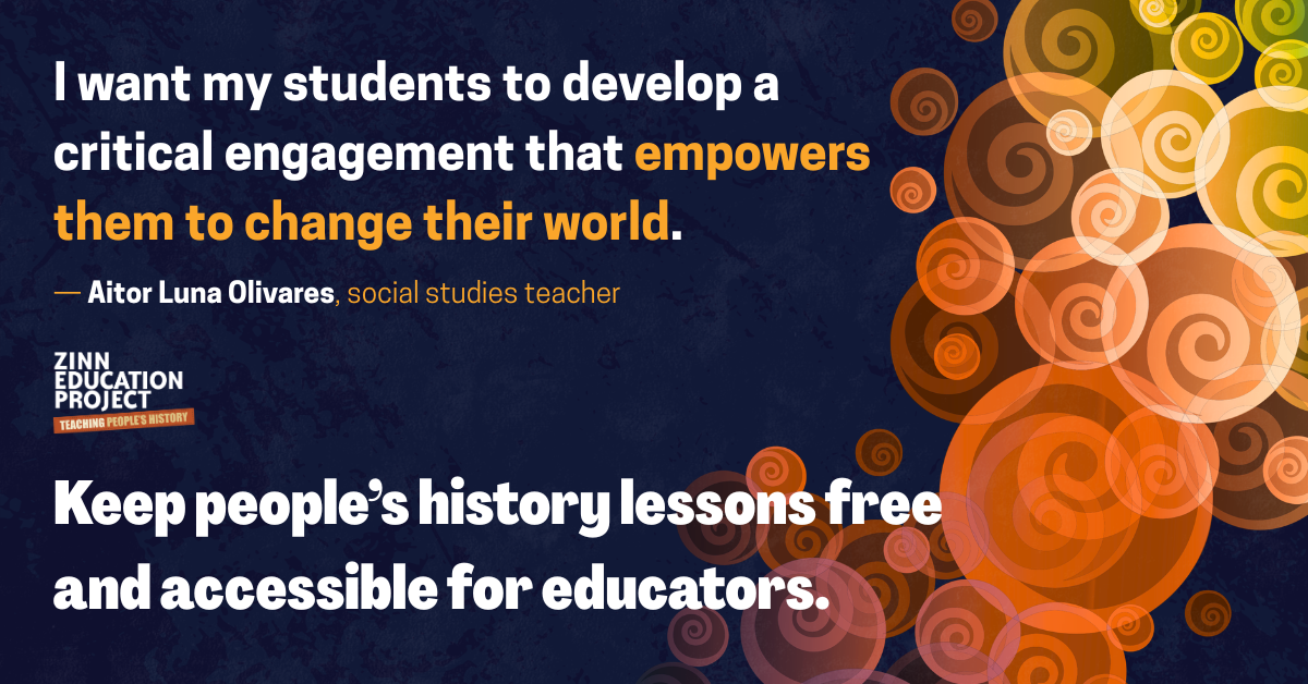 I want my students to develop a critical engagement that empowers them to change their world.  on navy background with red and yellow bubbles