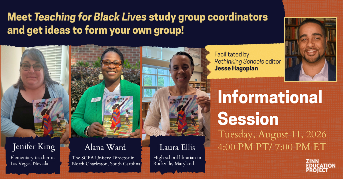 Teaching for Black Lives study group informational session announcement with headshots
