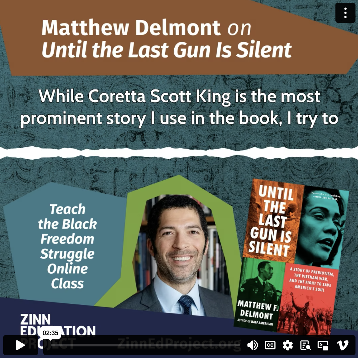 Matthew Delmont on Until the Last Gun Is Silent with headshot and book cover on blue slate background