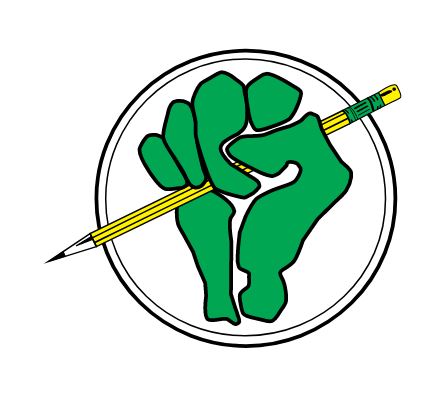 green hand with pencil in frame
