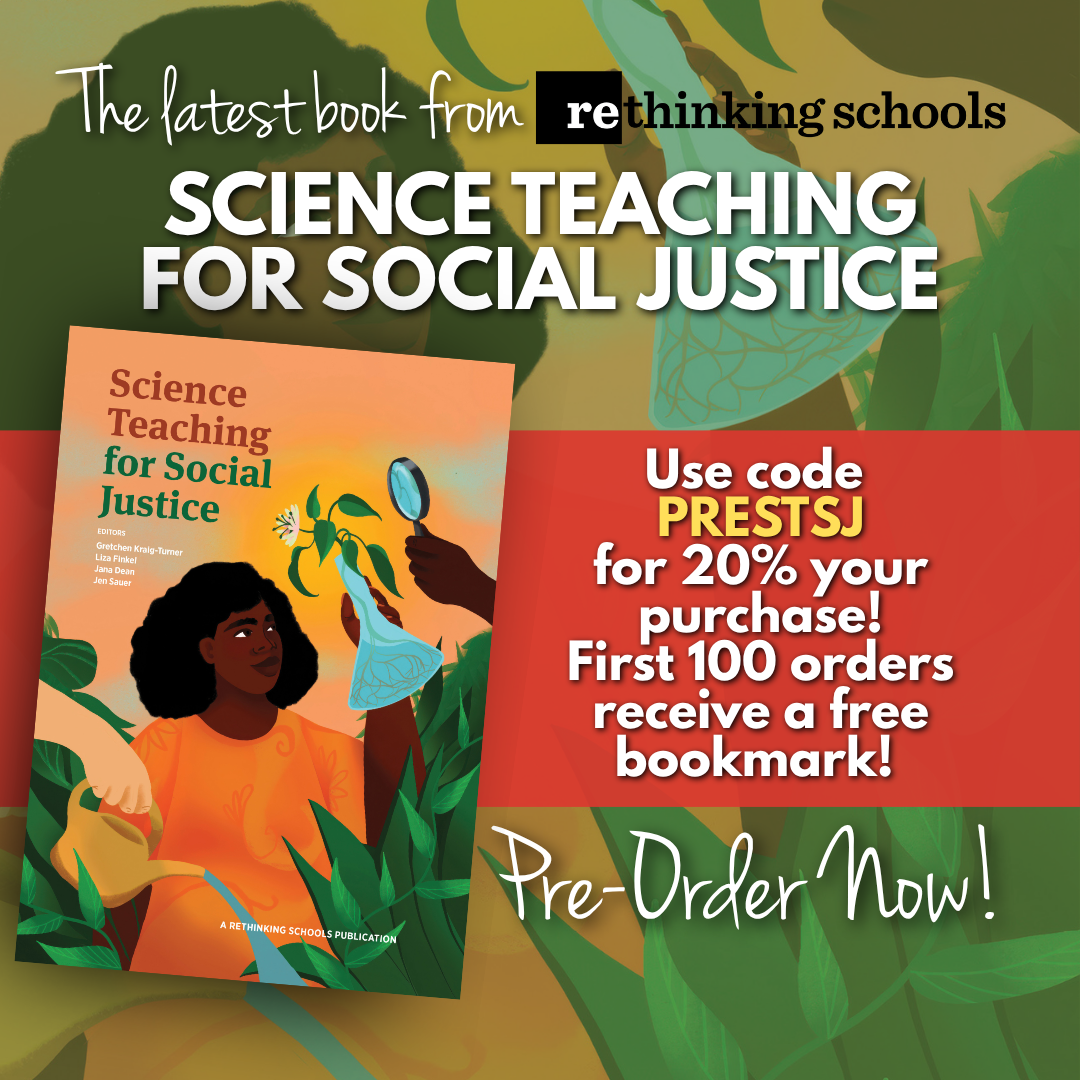 science teaching for social justice flyer on leafy background