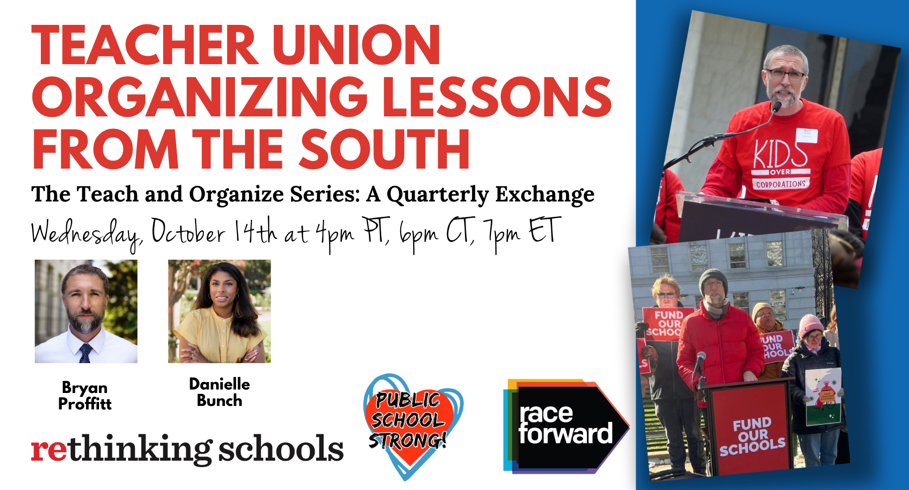 Teacher Union Organizing Lessons from the South announcement with photos and headshots